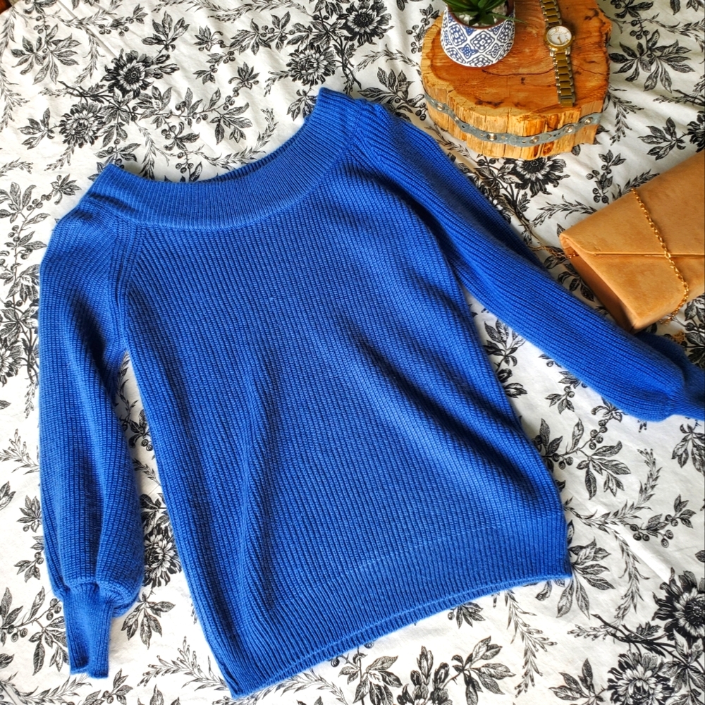 Zaful Blue Off-Shoulder Knit Sweater